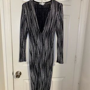 long sleeve back & silver dress
